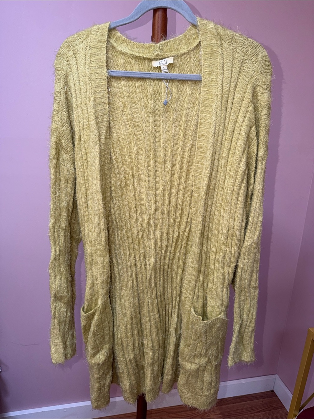 Kori Soft Yellow Ribbed Open Cardigan with Pockets